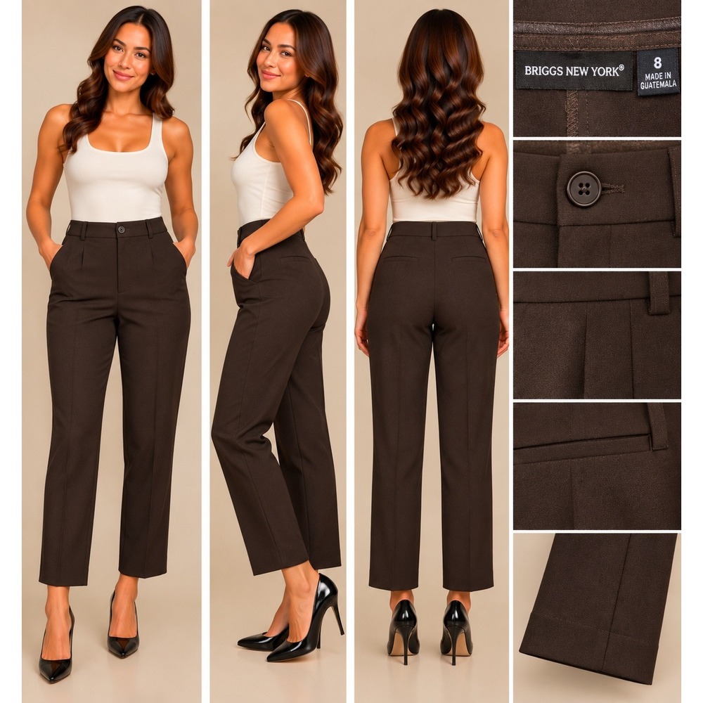 Briggs New York Dress Pants Women 8 Brown Office Siren Minimalist Tummy Control